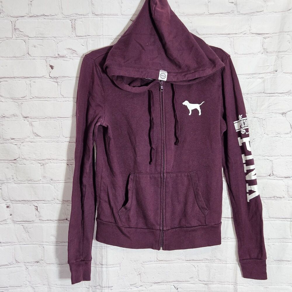 Victoria's Secret PINK Full Zip Hoodie Purple Women's Size S Sweatshirt Logo
